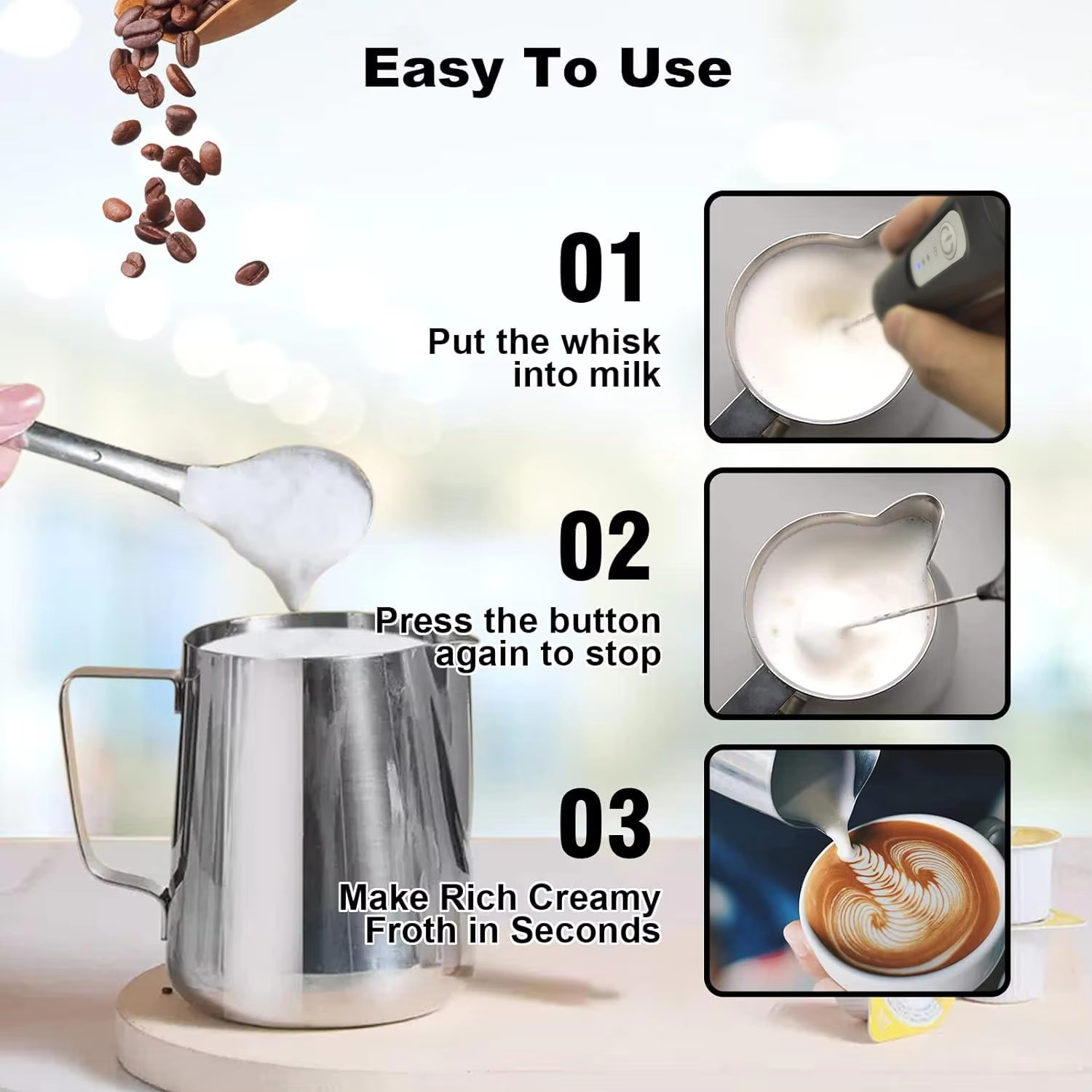 Handheld milk frother, electri - Fruit Slot Machine review and price